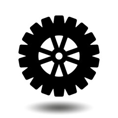 Black gear icon. Machine sprocket gear icon. Flat design. Vector cogwheel sign symbol on a white background.
