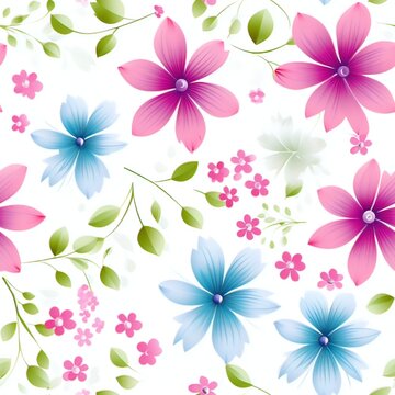 on white background, pink, neon green, sky blue cute flower seamless pattern