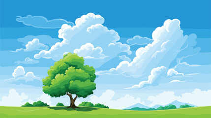 Obraz na płótnie Canvas illustration green meadow with trees blue sky. Vector illustration 