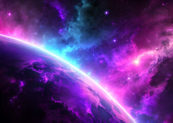 Mystical abstract space picture, new unknown world, purple space, Universe galaxy with stars and cosmic dust, Generative AI - obrazy, fototapety, plakaty