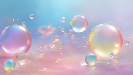 An enchanting iridescent bubble floats gracefully against a pastel background. this mesmerizing sight showcases a vibrant and whimsical ball of joy that fills the sky 