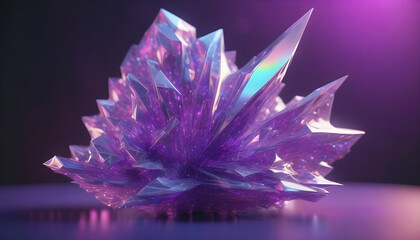 3D Render Of An Abstract Holographic. Purple Sculpture