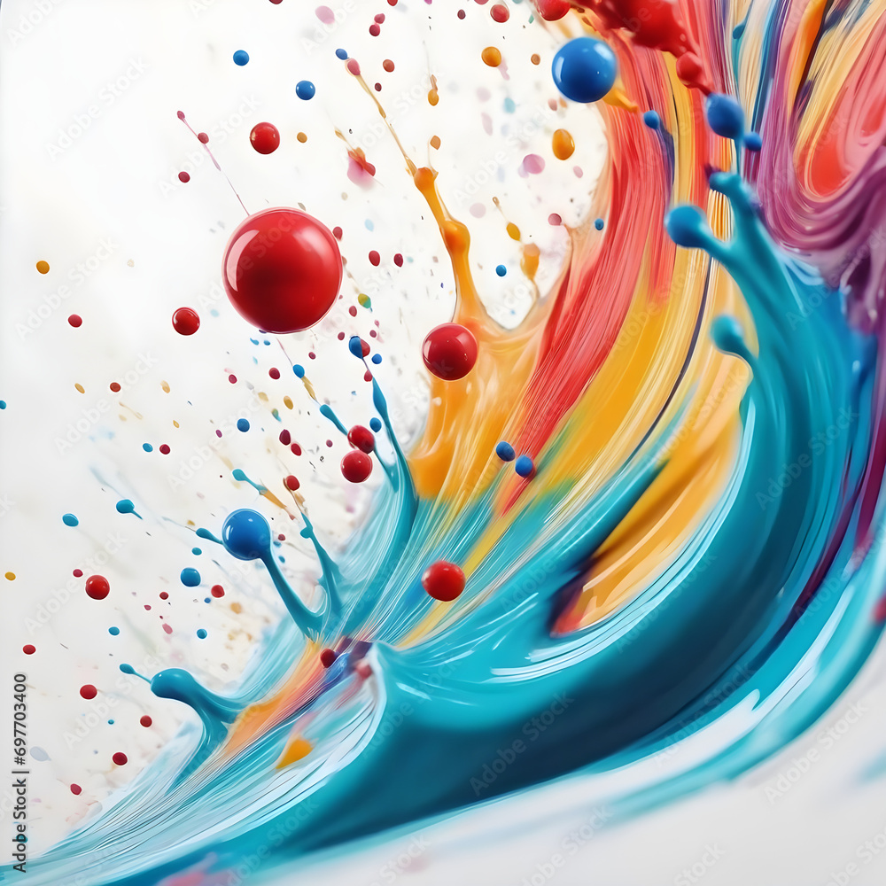 Poster abstract circle liquid motion flow explosion. curved wave colorful pattern with paint drops on white