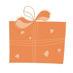 Orange gift box with ribbon and hearts, holidays, surprise 