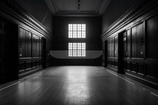 Black and white image of a squash court for sport. Generative AI