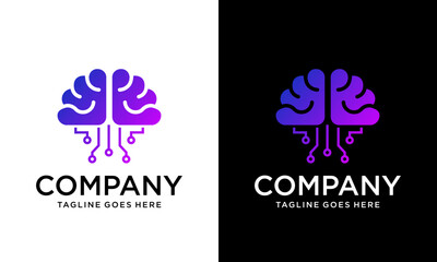 Creative brain tech logo AI chip technological brain, Artificial intelligence, Simple flat design symbol, Isolated on white background, Vector illustration