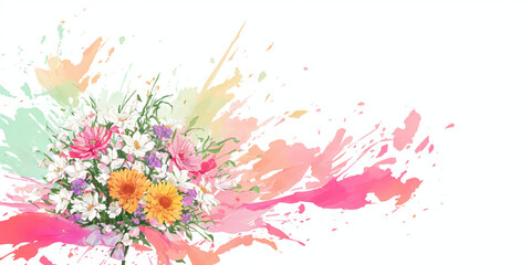 Obraz na płótnie Canvas 弾けるイメージの花束のイラスト