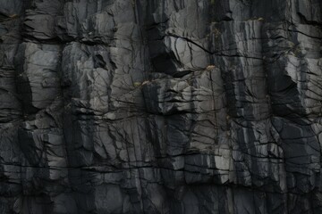 Dark Aged Shabby Cliff Face And Divided By Huge Cracks And Layers. Coarse, Rough Gray Stone Or Rock Texture Of Mountains, - obrazy, fototapety, plakaty