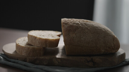 Closeup rustic ciabatta bread sliced