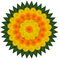 Yellow and orange Marigold, Mango leaf  festival card banner greetings