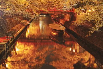 Plexiglas foto achterwand 桜と和船の夜景 © kenbox