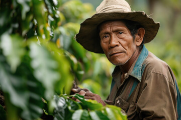 Fototapeta premium Mature Colombian man working in the coffee field