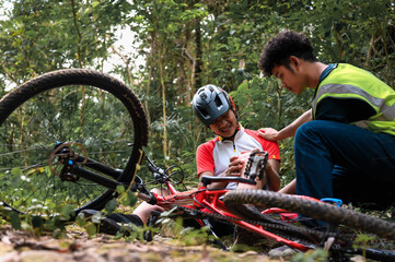 Mountain Bike Accident Cyclist Falls and Suffers Injury in Practice Activities Cycling Sports in...