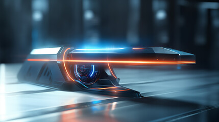 Obraz premium A futuristic 3D retina scanner projecting a laser beam, 3d security, blurred background, with copy space