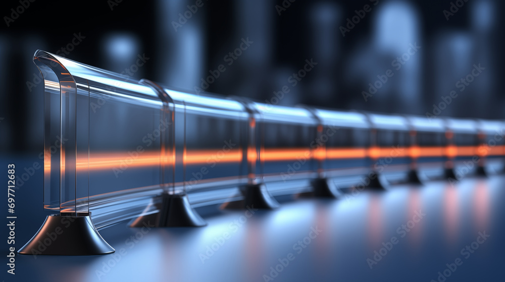 Poster a 3d render of a high-tech security barrier system, 3d security, blurred background, with copy space
