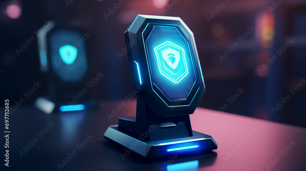 Poster an image of a 3d security badge scanning system, 3d security, blurred background, with copy space