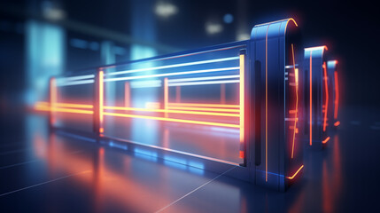 A 3D image of a security barrier gate with access control, 3d security, blurred background, with...