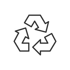 Recycling sign, linear icon. Triangle of three arrows. Line with editable stroke