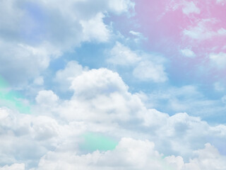 beauty abstract sweet pastel soft green and blue with fluffy clouds on sky. multi color rainbow...