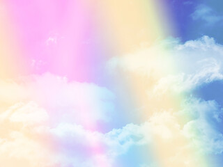 Fototapeta na wymiar beauty abstract sweet pastel soft yellow and pink with fluffy clouds on sky. multi color rainbow image. fantasy growing light