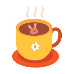 hand drawing cartoon a cup of tea. cute yellow mug