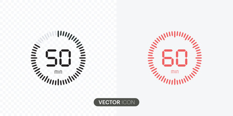 Set of timer.50 minutes, stopwatch vector icon.Timers collection,60 minutes Countdown timer symbol icon in flat style, vector illustration. - obrazy, fototapety, plakaty