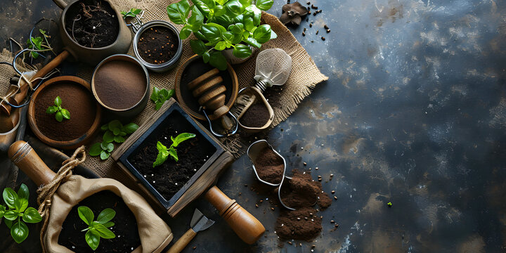 Organic Gardening Starter Kit with Basil Sprouts and Soil
