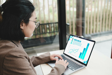 Advisor financial business analytics woman team analyzing data charts, graphs, and a dashboard on...