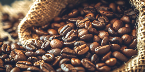 Bulk Organic Coffee Beans in Burlap Sack from Fair Trade Harvest - obrazy, fototapety, plakaty
