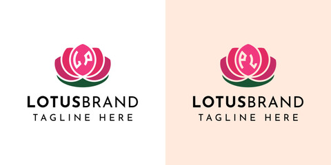 Letter LP and PL Lotus Logo Set, suitable for business related to lotus flowers with LP or PL initials.