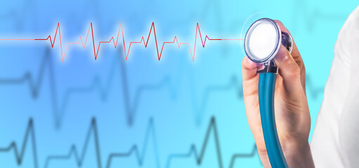EKG, ECG, medical heartbeat checkup, cardio banner background