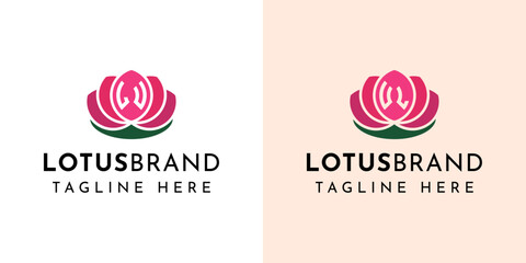 Letter LU and UL Lotus Logo Set, suitable for business related to lotus flowers with LU or UL initials. - obrazy, fototapety, plakaty