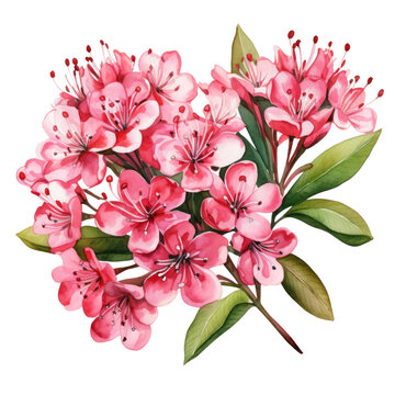 Beautiful Pink Mountain Laurel Or Kalmia Flower Bouquet Botanical Watercolor Painting Illustration