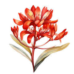 Bright Red Kangaroo Paw Flower Bouquet Botanical Watercolor Painting Illustration