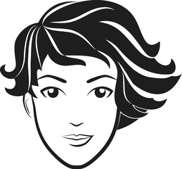 Woman head with stylish short hair. Fashion trendy female hairstyle logo monochrome illustration