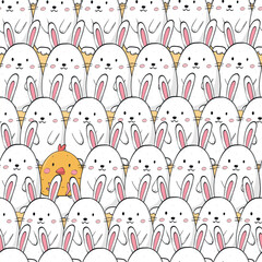 Easter seamless pattern with cute white bunnies and a chick for nursery textile prints, wallpaper, scrapbooking, stationary, wrapping paper, etc. EPS 10 © Натали Осипова