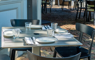 Table Set for Dinner on the Patio at an Unidentified Restaurant