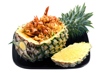 pineapple shrimp fried rice served in whole pineapple fruit - Thai food in Thailan
