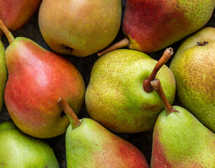 Pears texture pattern background from above, Sfondo di pere
