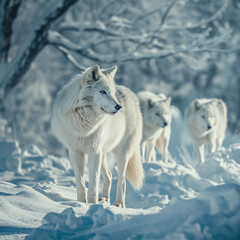 Obraz premium Arctic Wolf Pack in Winter Landscape