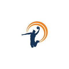 Basketball Sport vector logo design. Basketball player slam dunk design vector.