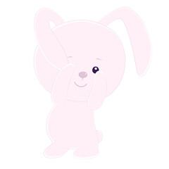 Baby bunny in pink color playing hide and seek.