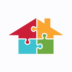 Integrated Housing Solution Logo - Colorful Puzzle Pieces Forming a House, Symbolizing Community, Unity, and Diversity in Residential Living