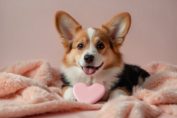 Corgi puppy with heart, Valentine's day
