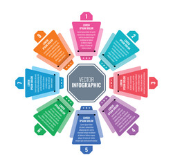 presentation, catalog, annual report, business, web information template. octagonal, round and interlaced infographic template. eight options infographic template