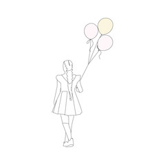 Balloon continuous Single line art, One sketch outline drawing vector illustration
