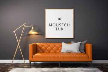 Poster Mock Up With Vertical Empty White Frames And Leather Orange Sofa.3d Rendering. Generative AI