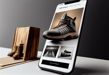 3D rendered online shop for website and mobile app. Generative AI - obrazy, fototapety, plakaty