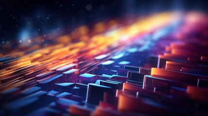 cyberspace, technology, datum, digital, communication, design, network, computer, future, futuristic. image of digital, wall with many pieces of blue and red light. 3D rendering illustration via ai. - obrazy, fototapety, plakaty
