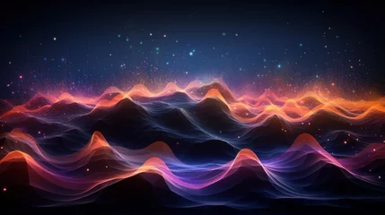 Fotobehang line, colours, art, light, abstract, mountain, design, wallpaper, colorful. mountain abstract art background image with smooth lines colorful with border motion and night sky via ai generate. © Day Of Victory Stu.